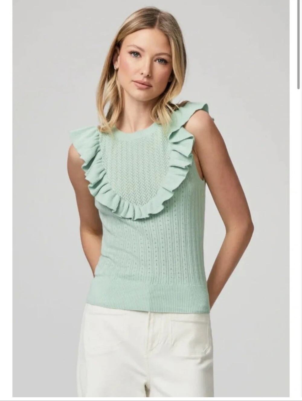 Paige Sleeveless Ruffle Knit Top in Mint